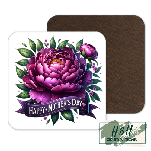 Happy Mother's Day Purple Floral MDF Coaster