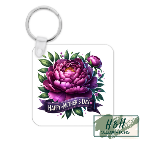 Happy Mother's Day Purple Floral MDF Keyring