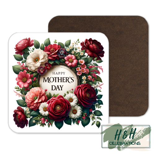 Happy Mother's Day Red & White Floral MDF Coaster