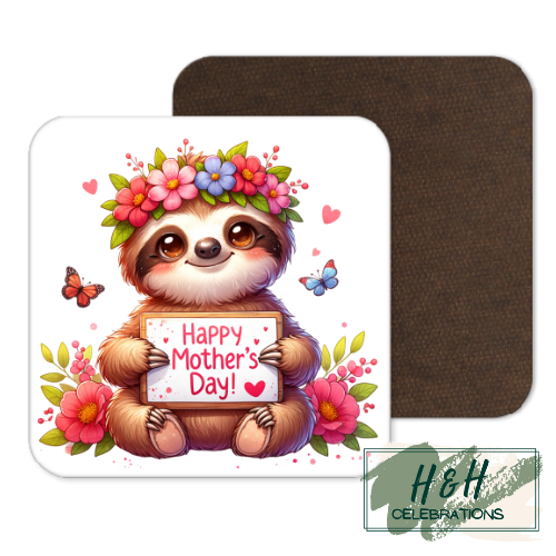 Happy Mother's Day Sloth MDF Coaster