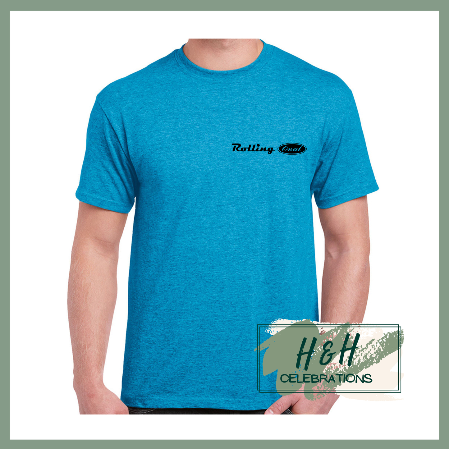 Rolling Oval T-Shirt For Adults - Heather Sapphire