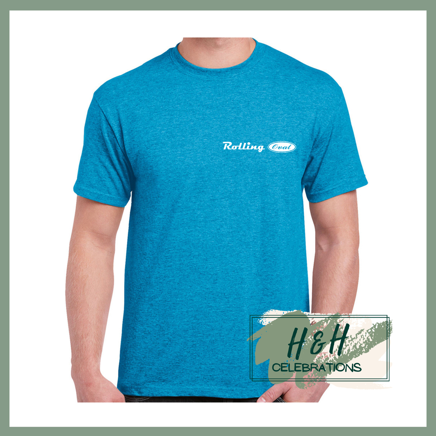 Rolling Oval T-Shirt For Adults - Heather Sapphire