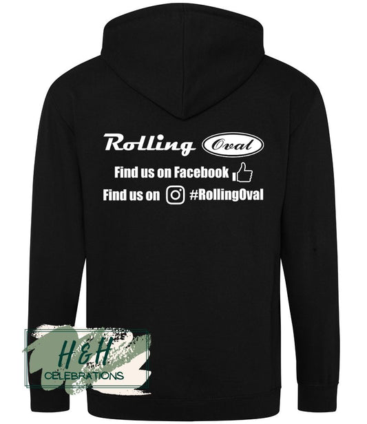 Rolling Oval Zipped Hoodie For Adults - Black