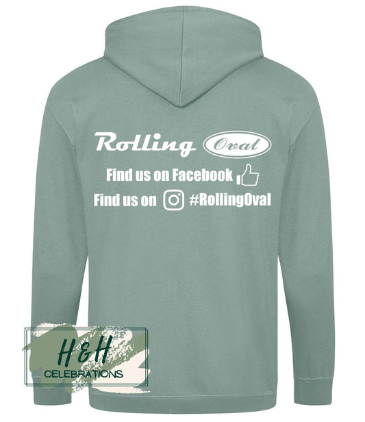 Rolling Oval Zipped Hoodie For Adults - Dusty Green