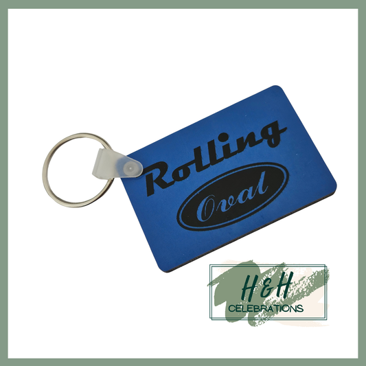 Rolling Oval MDF Keyring - Dark Blue