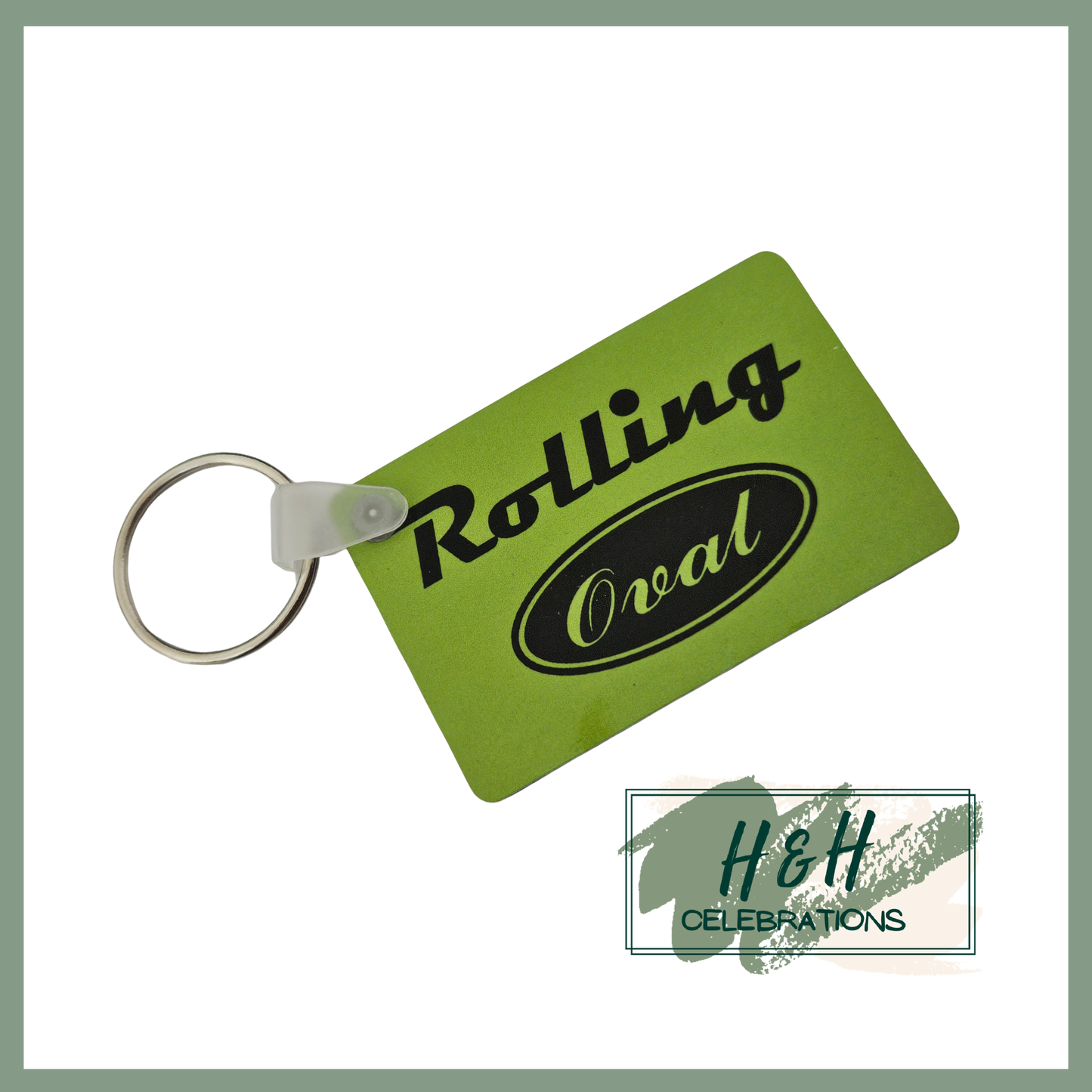 Rolling Oval MDF Keyring - Green
