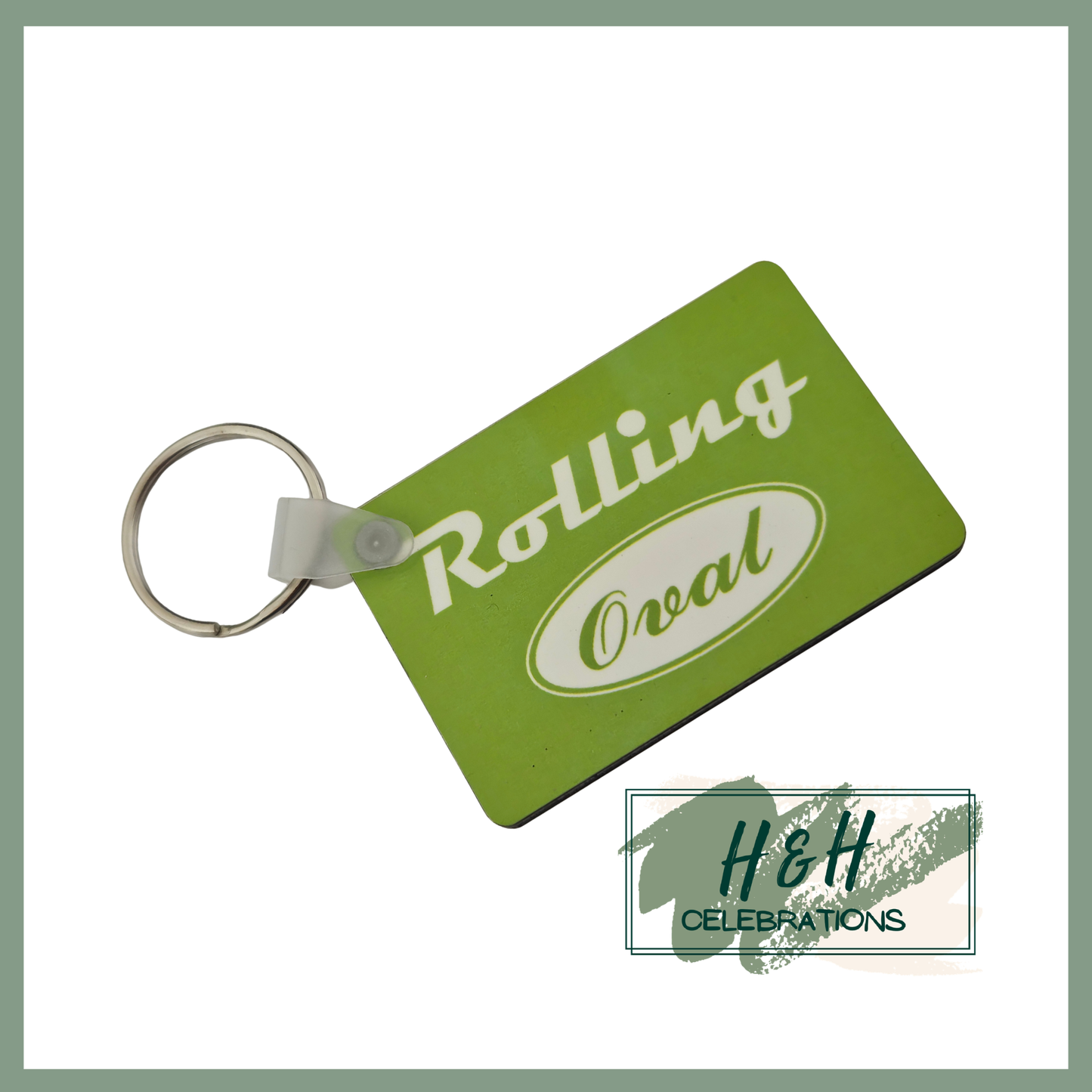 Rolling Oval MDF Keyring - Green