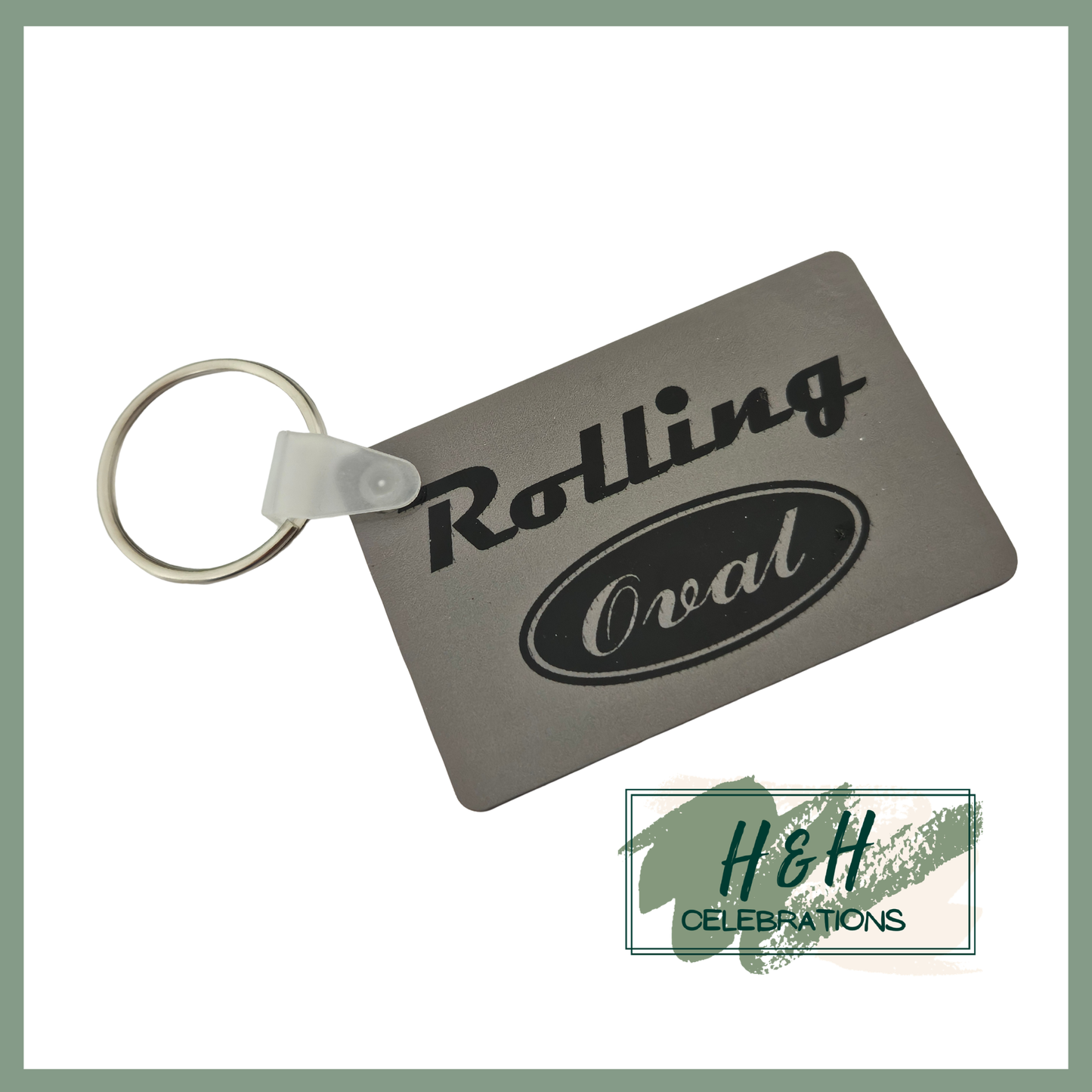 Rolling Oval MDF Keyring - Grey
