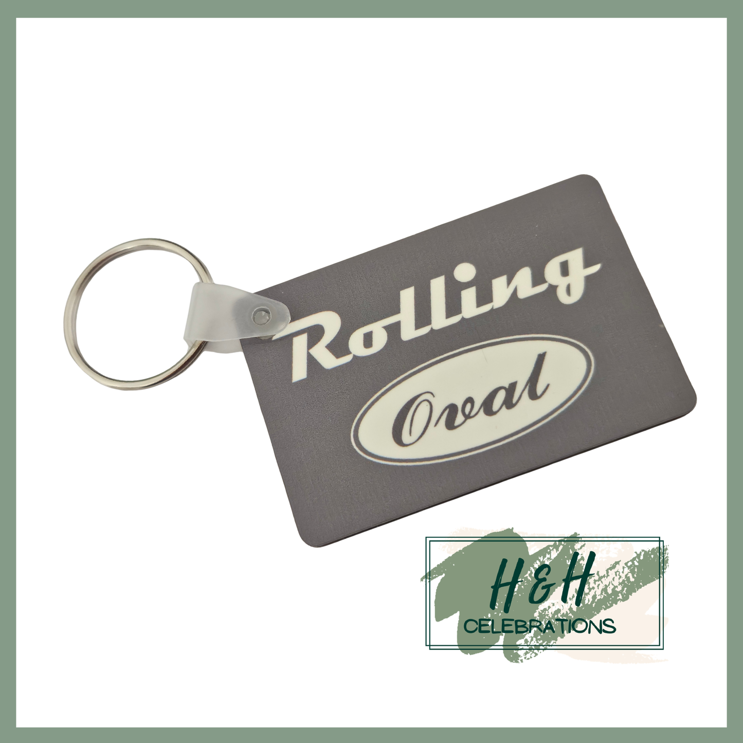 Rolling Oval MDF Keyring - Grey