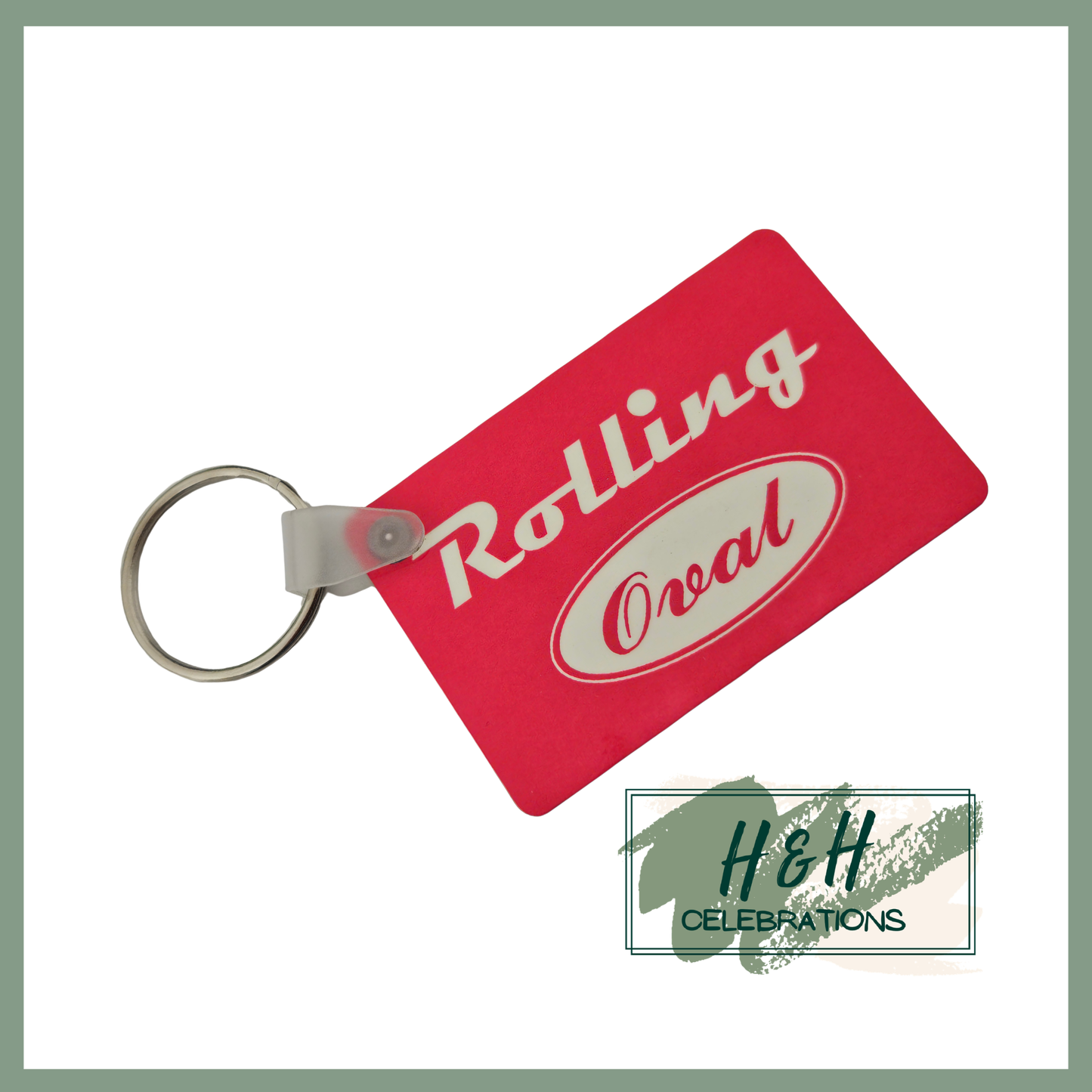 Rolling Oval MDF Keyring - Hot Pink