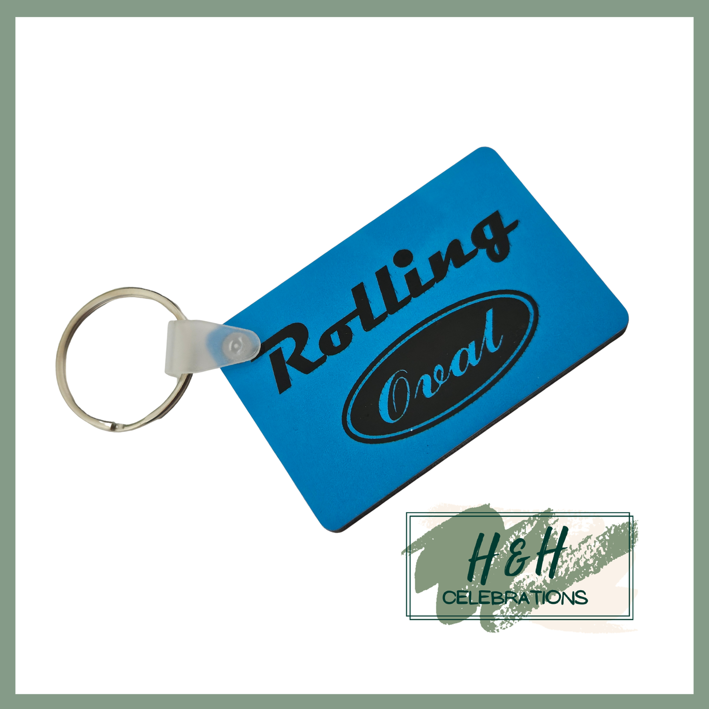 Rolling Oval MDF Keyring - Light Blue
