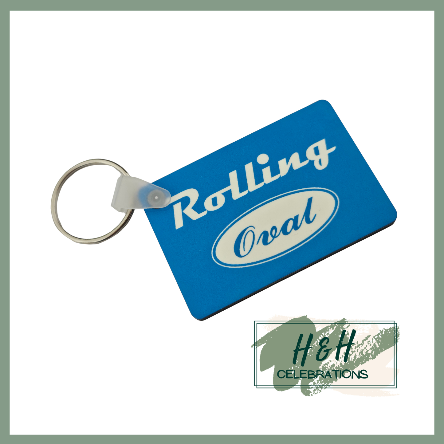 Rolling Oval MDF Keyring - Light Blue