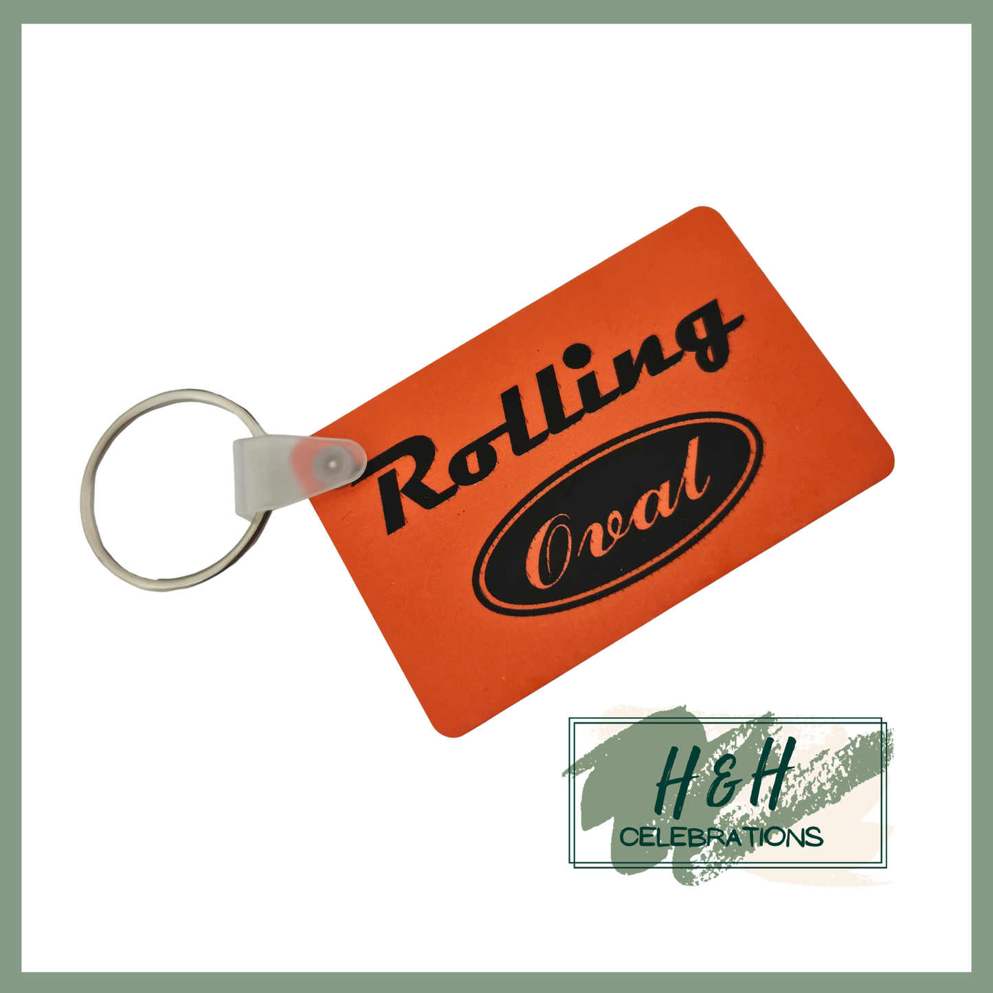 Rolling Oval MDF Keyring - Orange