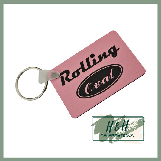 Rolling Oval MDF Keyring - Pale Pink