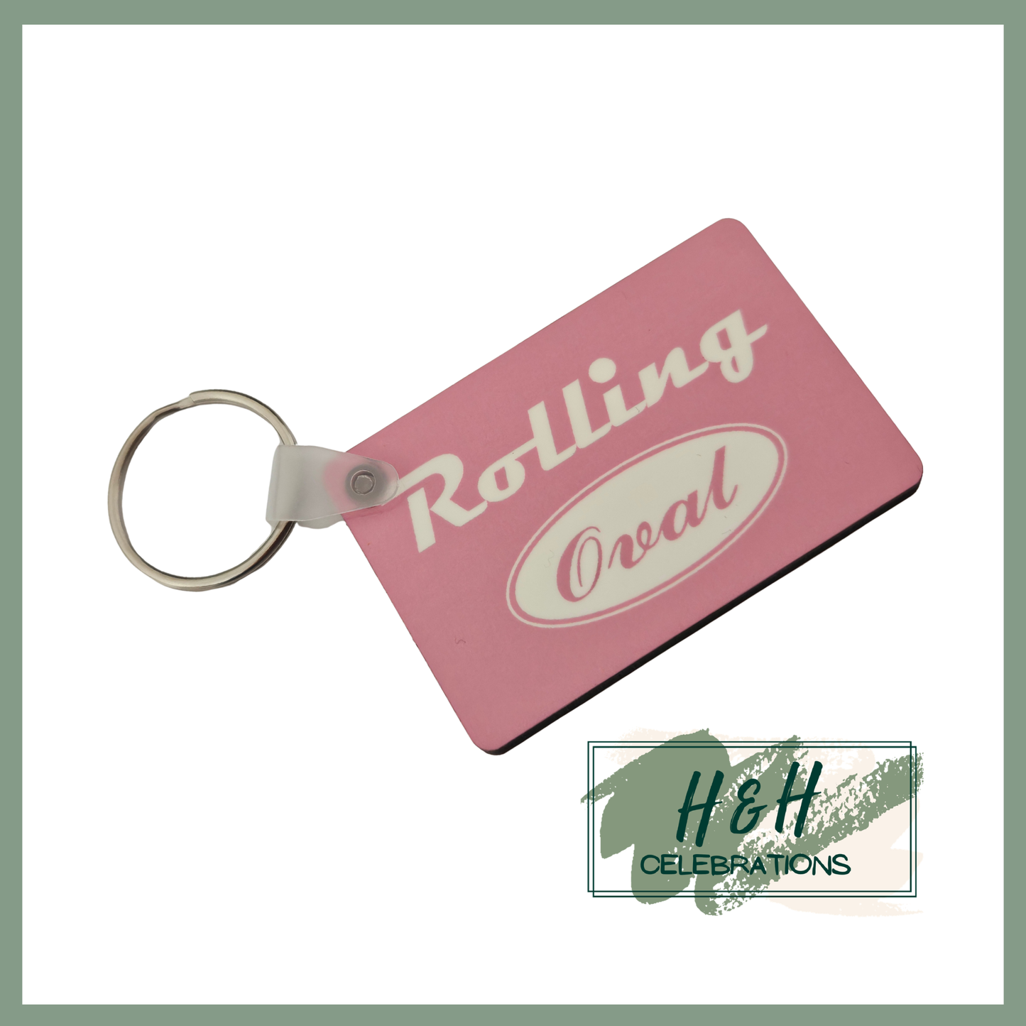 Rolling Oval MDF Keyring - Pale Pink