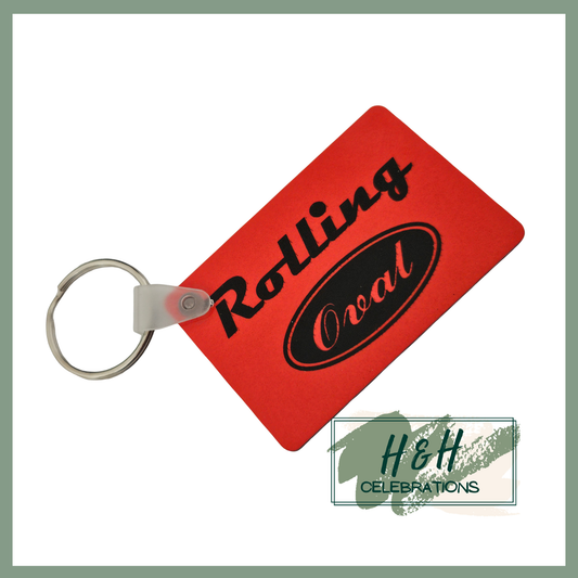 Rolling Oval MDF Keyring - Red
