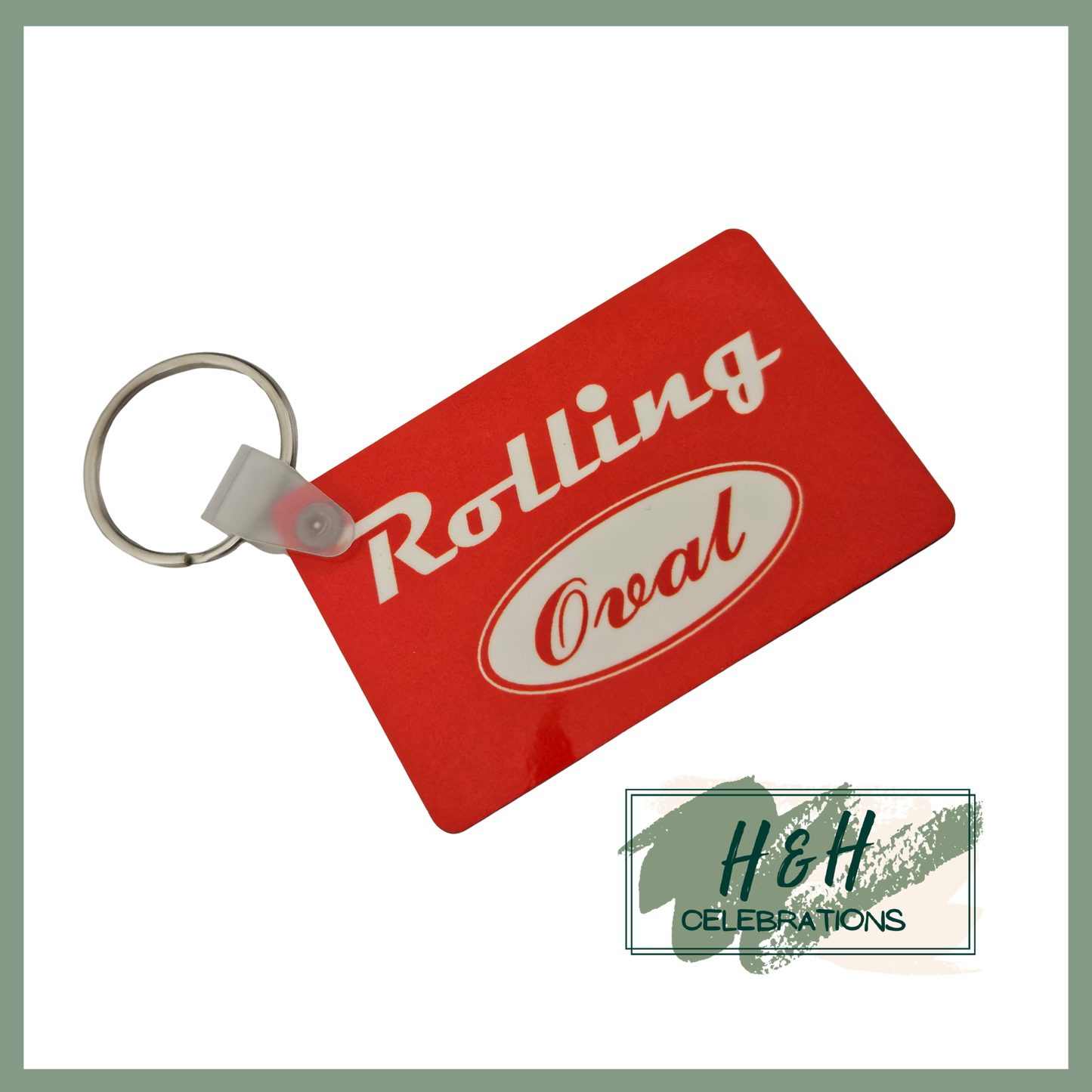Rolling Oval MDF Keyring - Red
