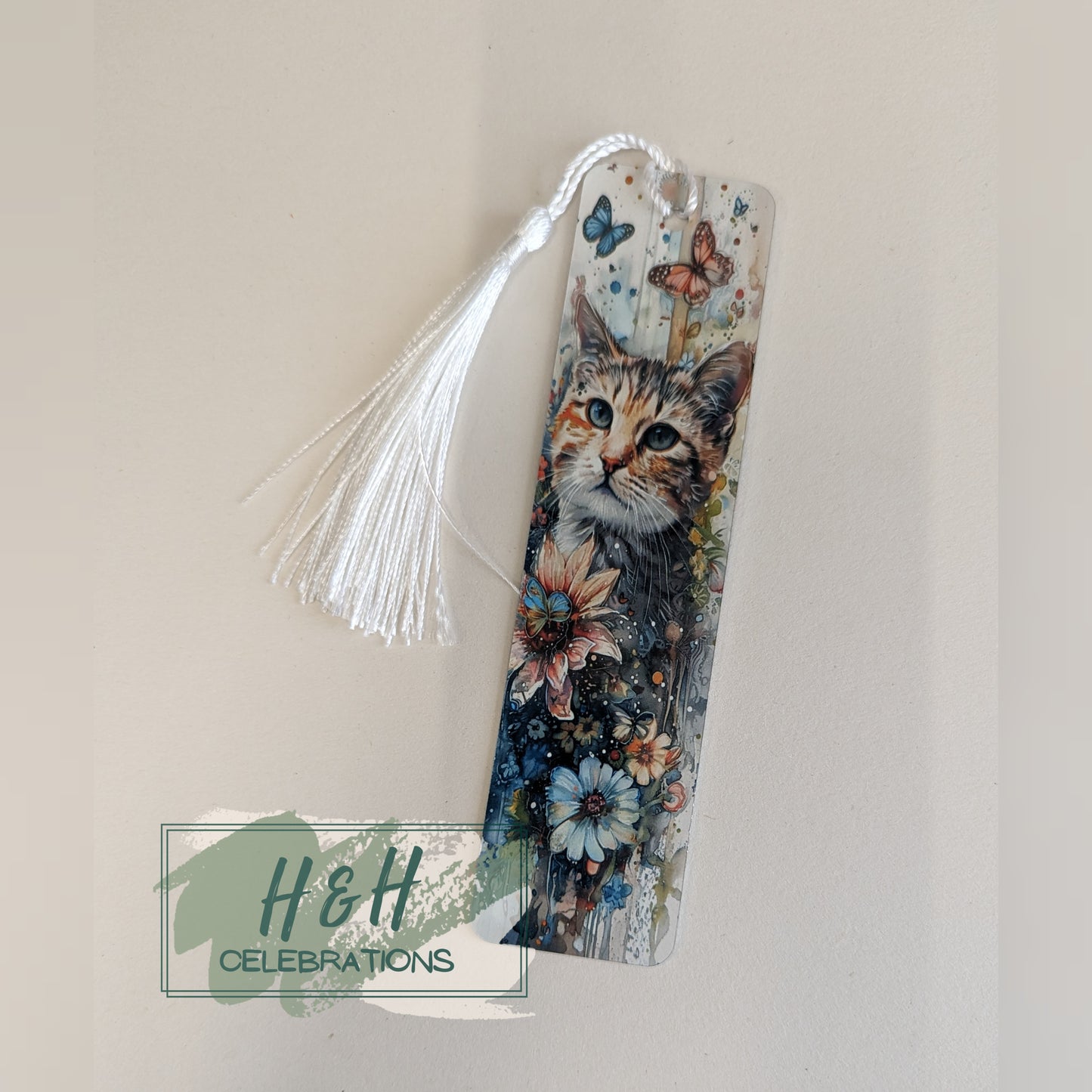 Kitten With Flowers & Butterflies Bookmark
