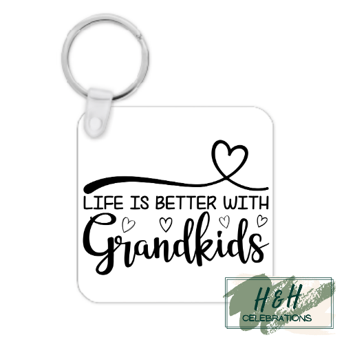 Life Is Better With Grandkids Hearts MDF Keyring