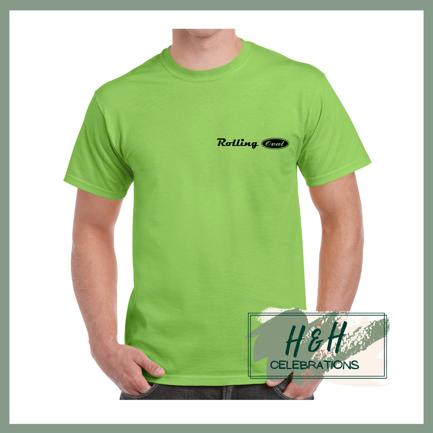 Rolling Oval T-Shirt For Adults - Lime Green