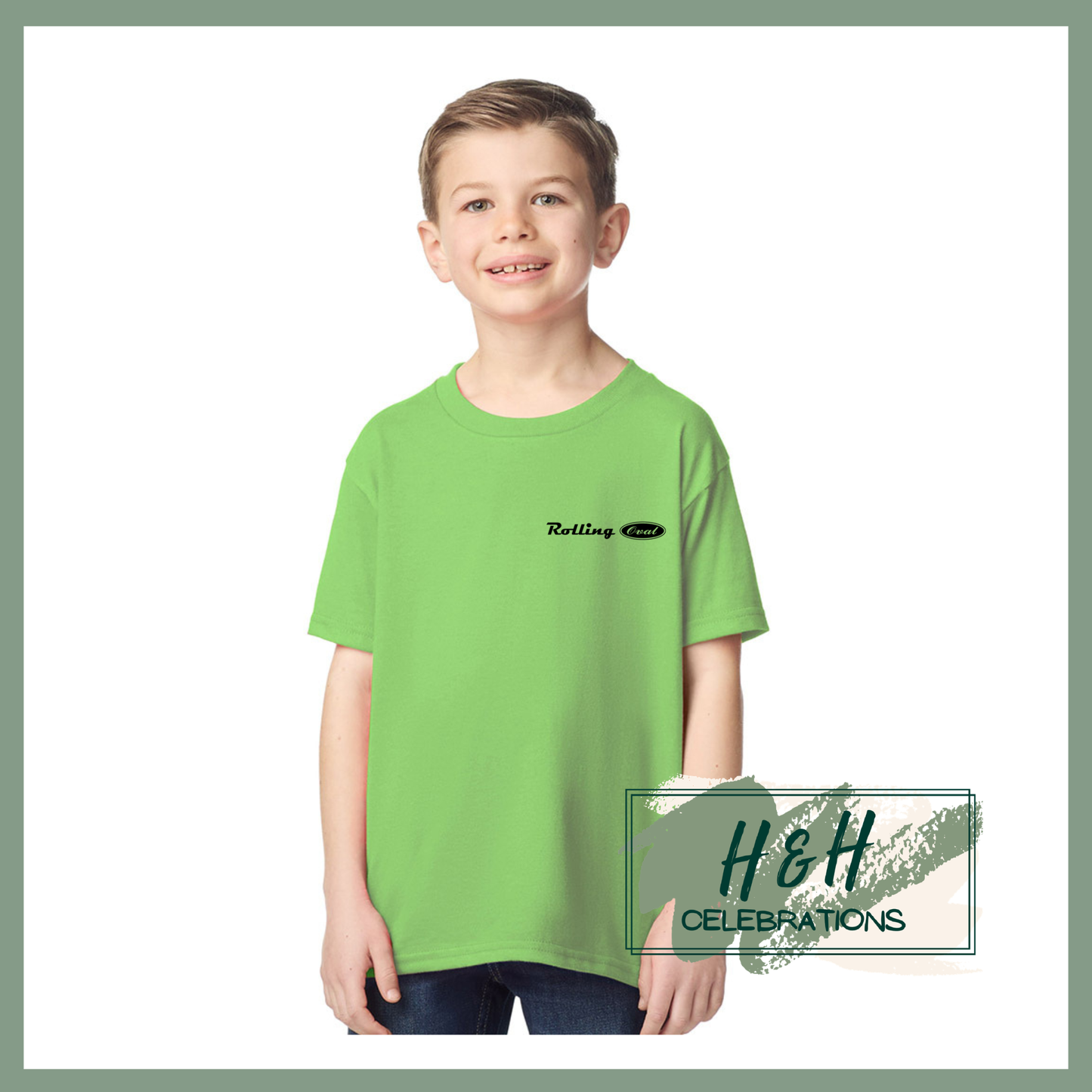 Rolling Oval T-Shirt For Kids - Lime Green