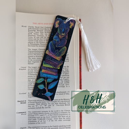 Neon Koala On Book Stack Bookmark