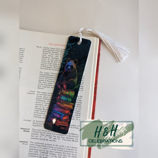 Neon Panda Sitting On A Book Stack Bookmark