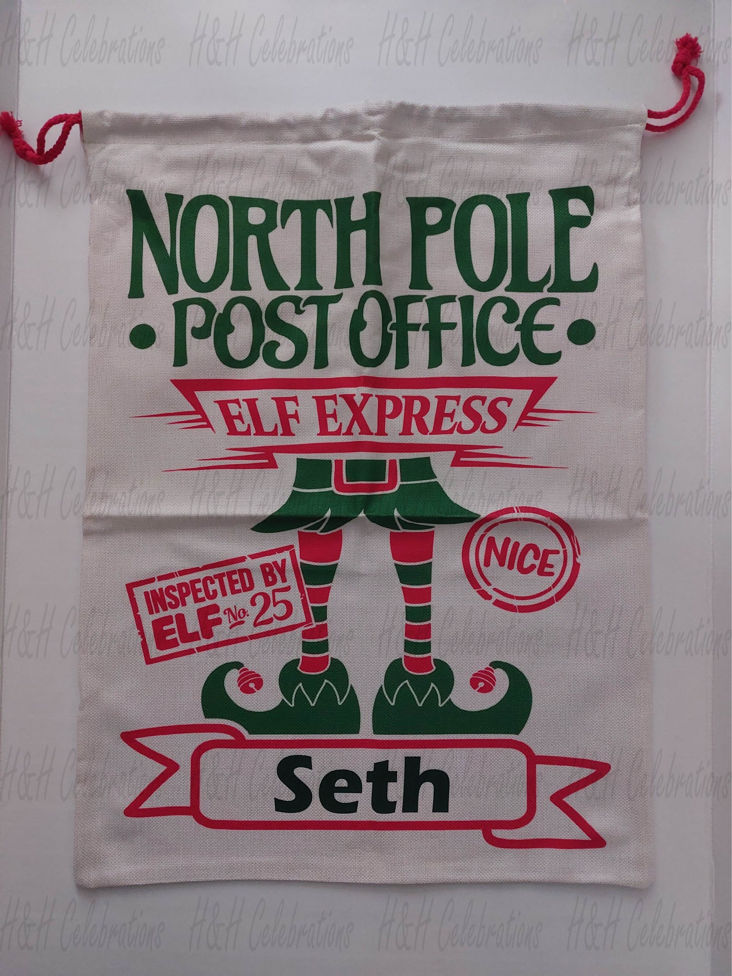 Personalised North Pole Christmas Drawstring Sack