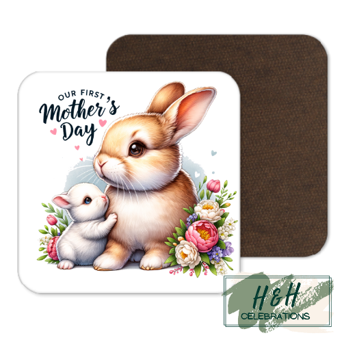 Our First Mother's Day Rabbits MDF Coaster