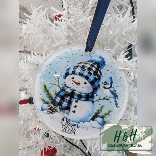 Personalised Snowman Bauble Christmas Tree Decoration