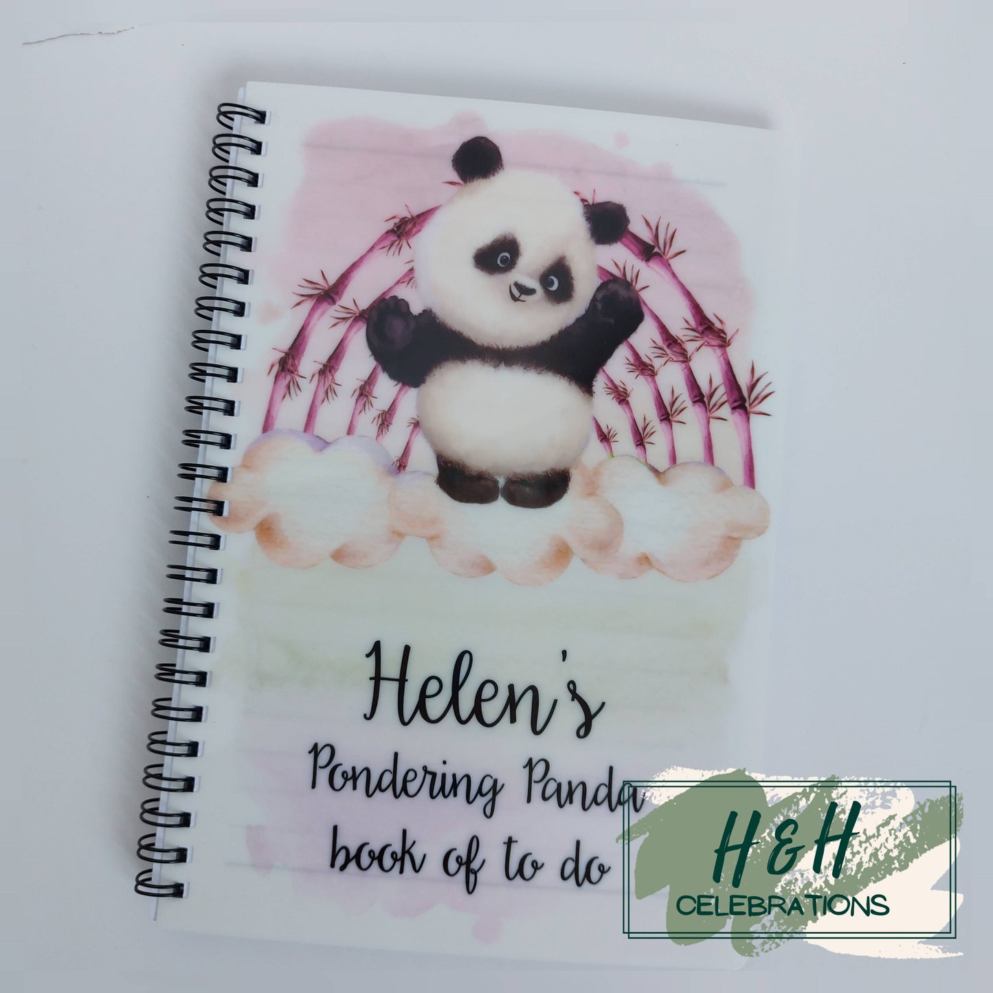 Pink Bamboo Panda Personalised A5 Lined Notepad