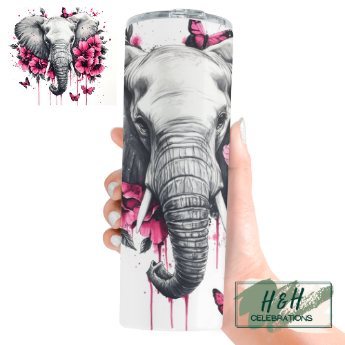 Pink Floral Elephant 20oz Skinny Tumbler