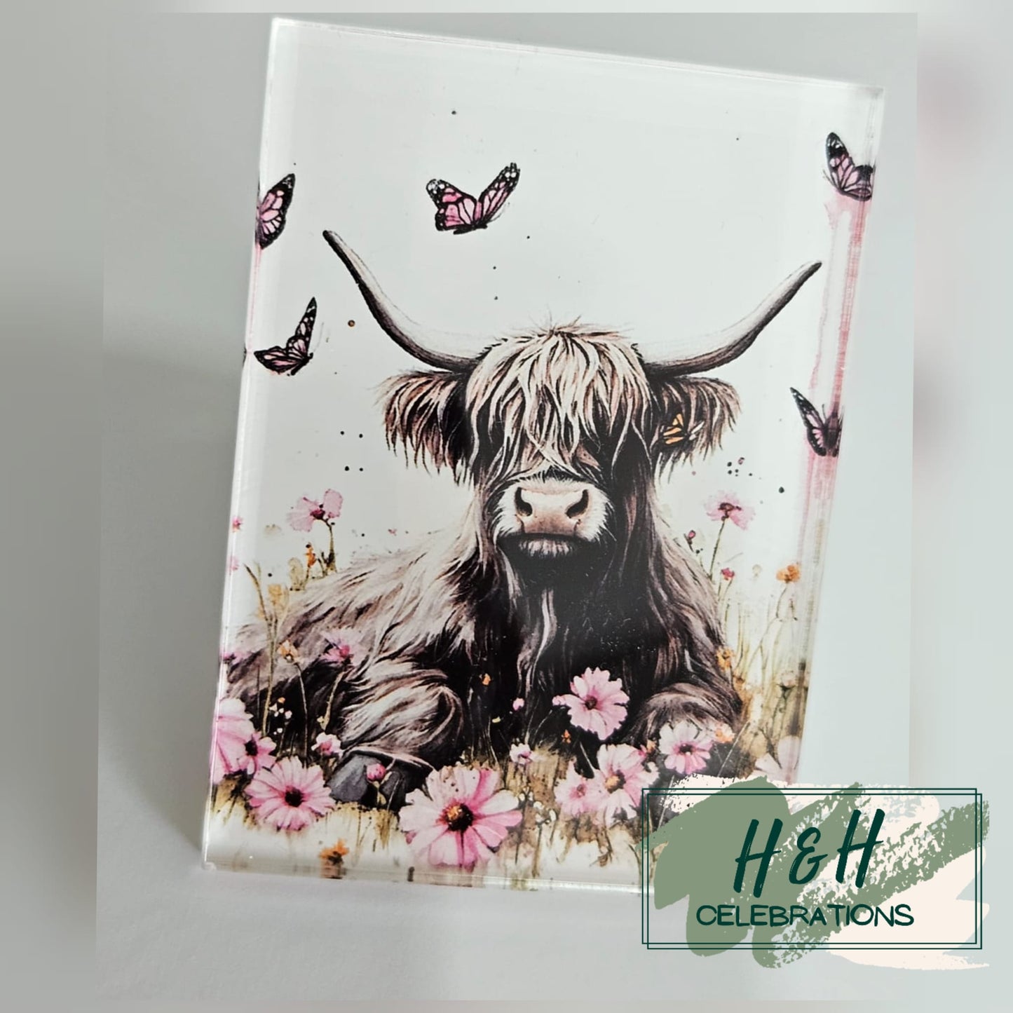 Pink Floral Highland Cow Car Vent Air Freshener