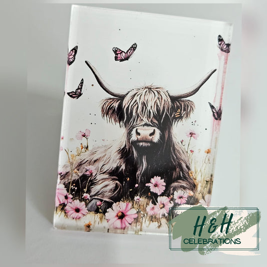 Pink Floral Highland Cow Car Vent Air Freshener
