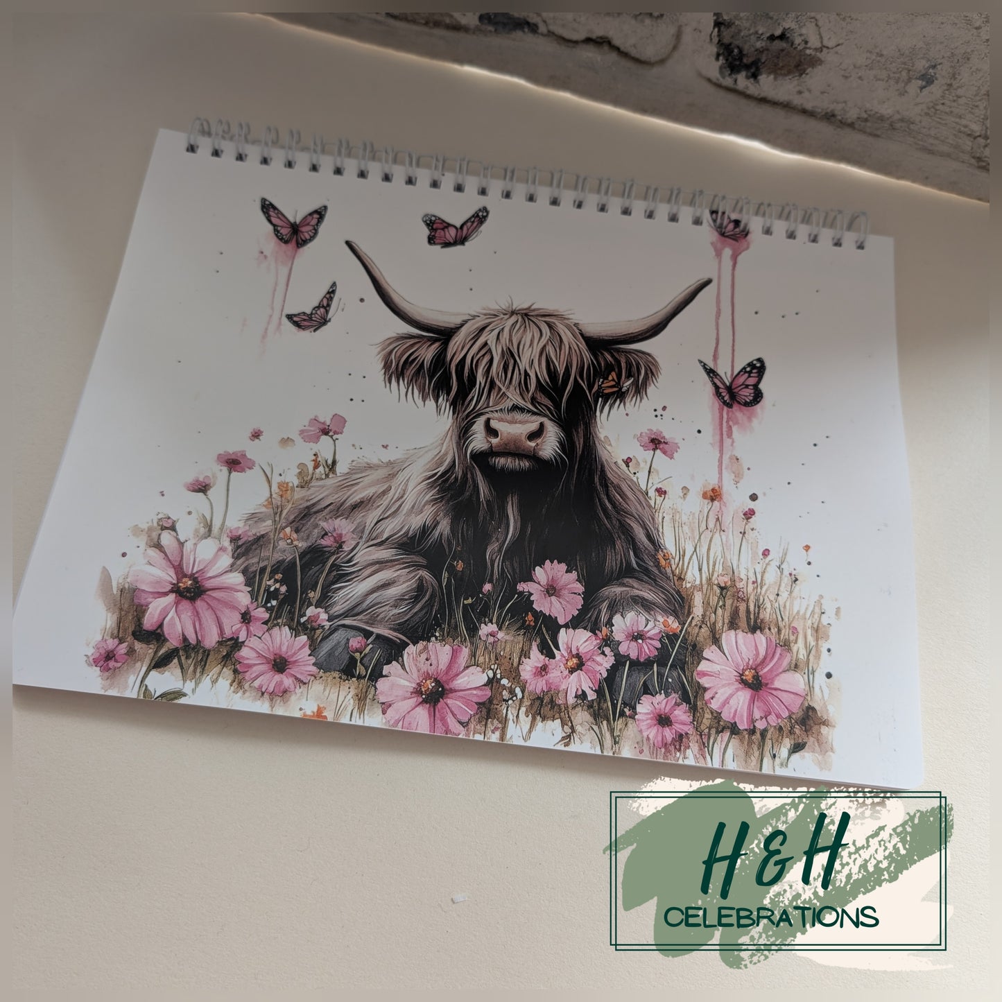Pink Floral Highland Cow Notebook Planner