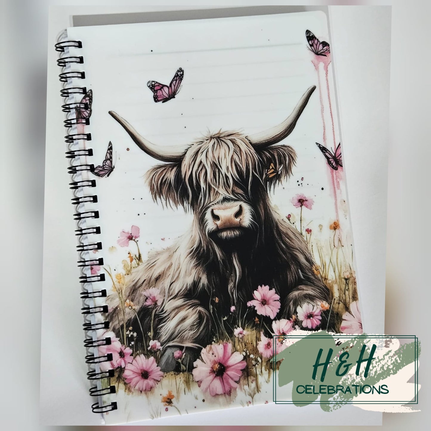 Pink Floral Highland Cow Notepad