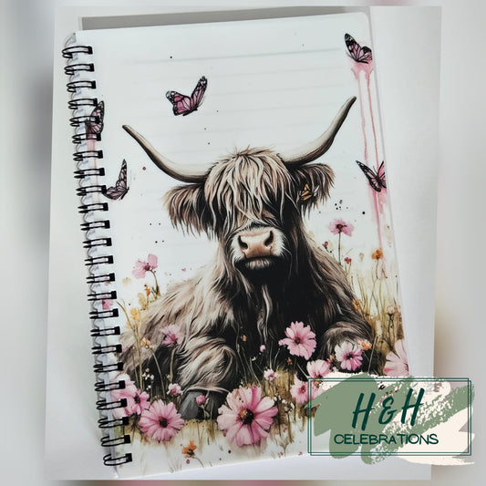 Pink Floral Highland Cow Notepad