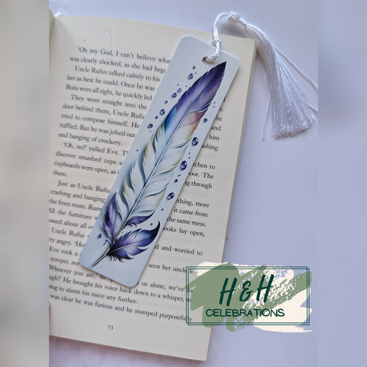 Purple Watercolour Feather Bookmark