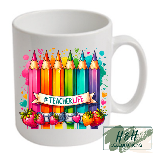 Teacher Life Rainbow Crayons Ceramic Mug