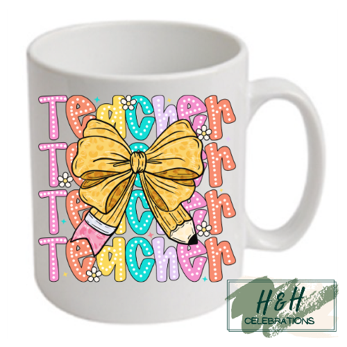 Teacher Pencil Bow Ceramic Mug
