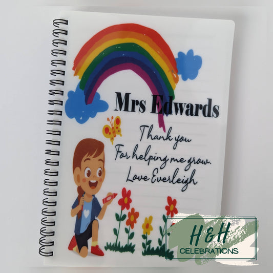 Teacher Thank You Girl Rainbow Personalised A5 Lined Notepad