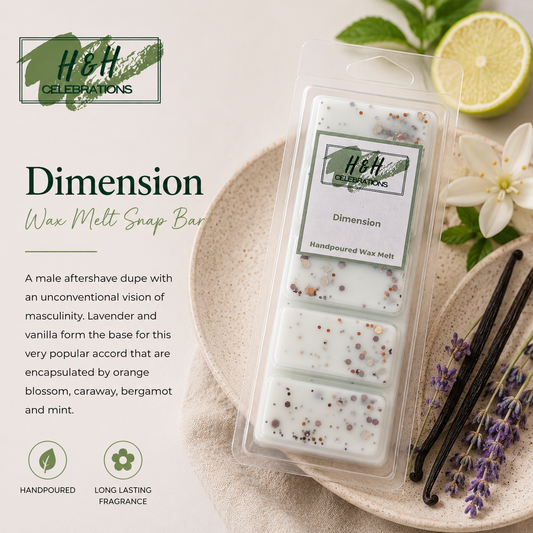 H&H Celebrations Wax Melt Snap Bar with vanilla beans, lavender, and a lemon on a neutral background