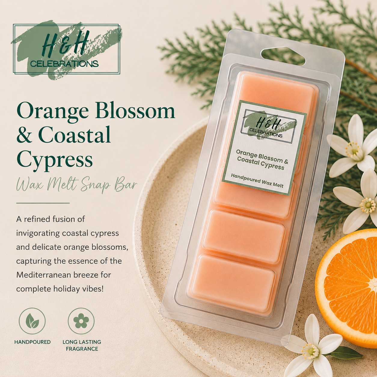Orange Blossom & Coastal Cypress Wax Melt Snap Bar