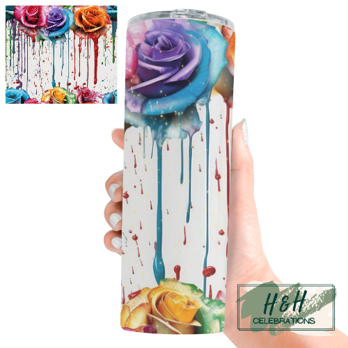 Watercolour Roses Drip 20oz Skinny Tumbler