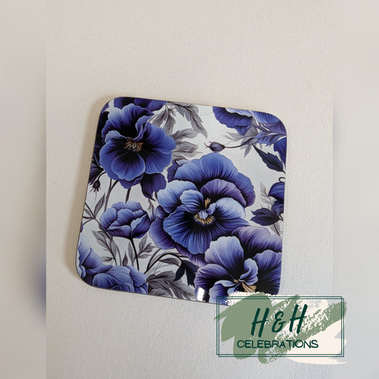 Blue Floral MDF Coaster - Design 2