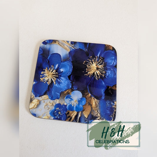 Blue And White Floral MDF Coaster - Design 3