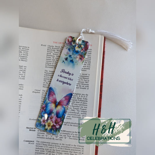 Blue Butterfly Reading Is A Discount Ticket Bookmark