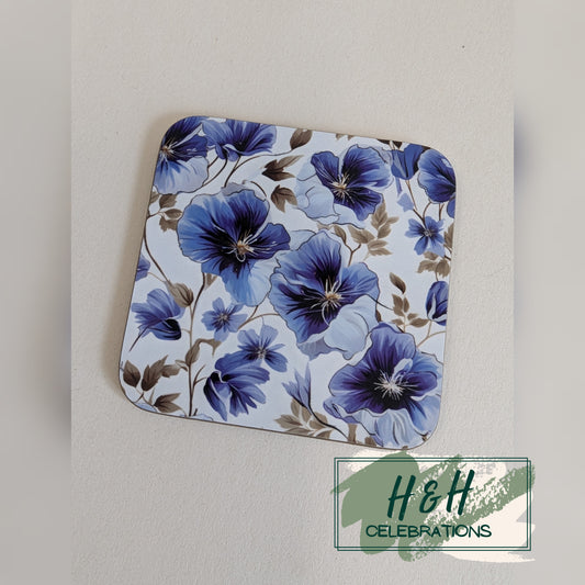 Blue Floral MDF Coaster - Design 1