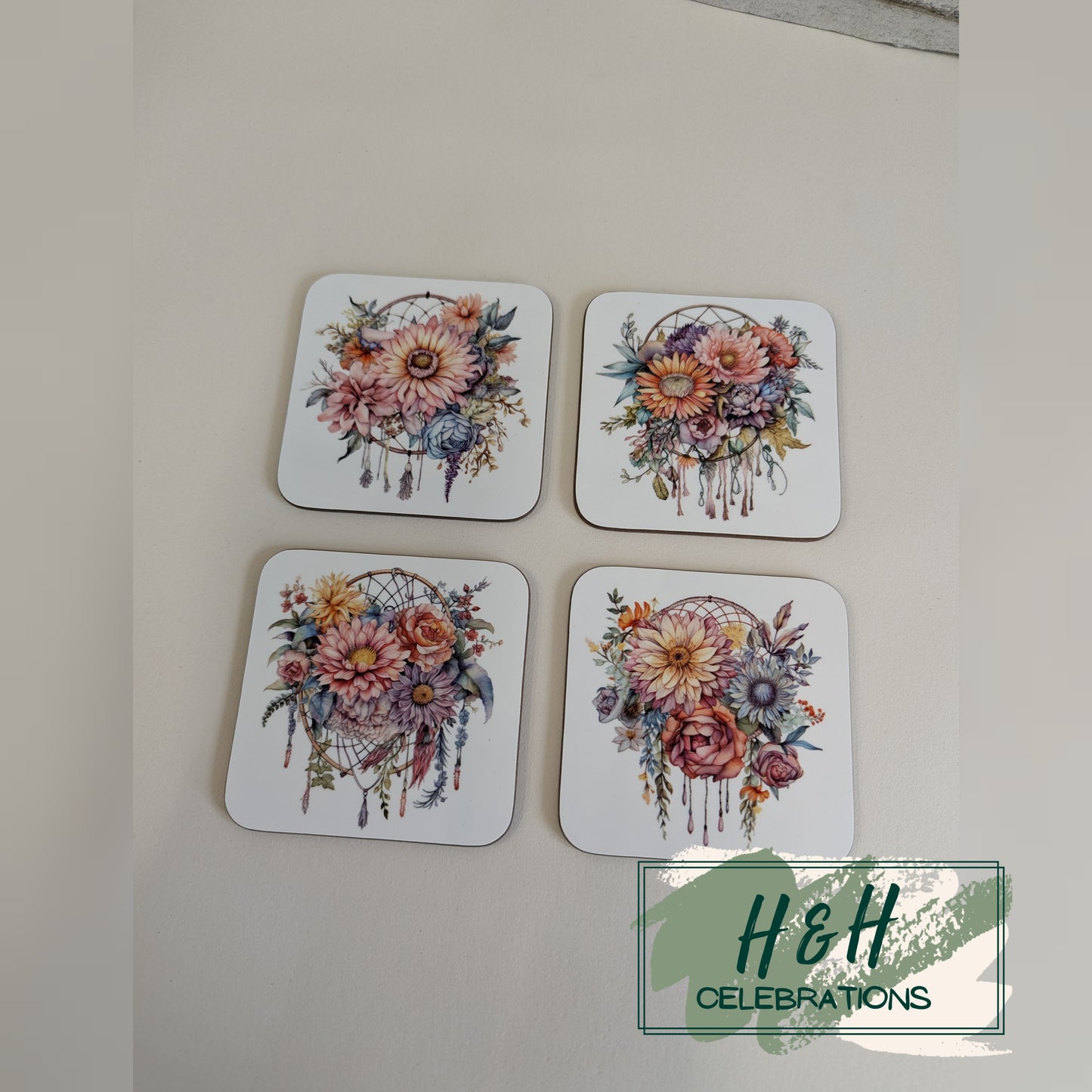 Floral Dreamcatcher MDF Coaster - Design 1