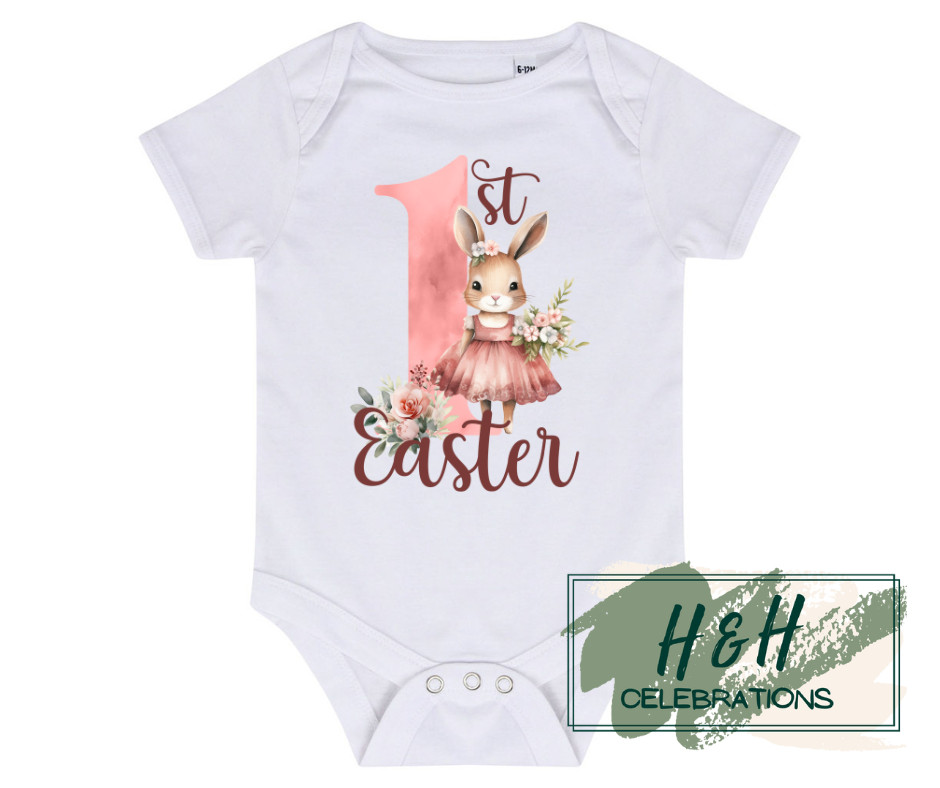 Pink Bunny 1st Easter Short Sleeve Vest - Baby